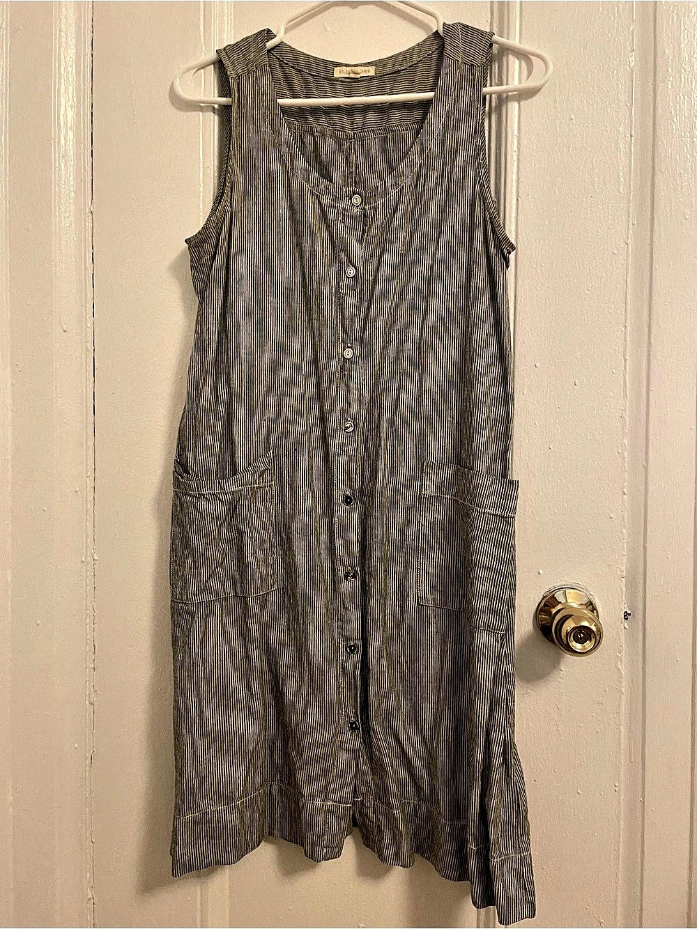 Eileen Fisher Striped Midi Dress in Gray & Black Size XS